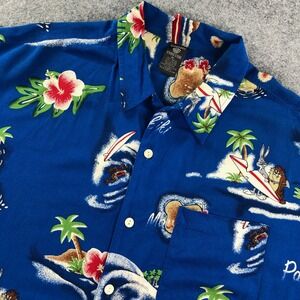 Warner Bros. Studio Store Mens Button Up Shirt XL Blue Short Sleeve